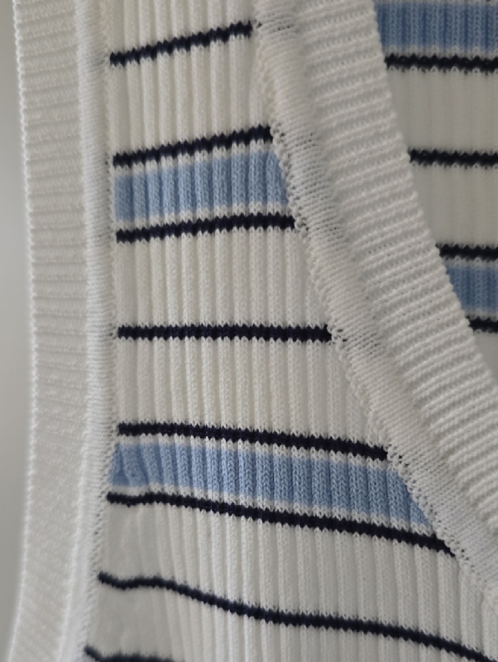 Be Cool Ribbed Scoop Neck Tank Top - White with Blue & Black Stripes - Picture 3 of 5